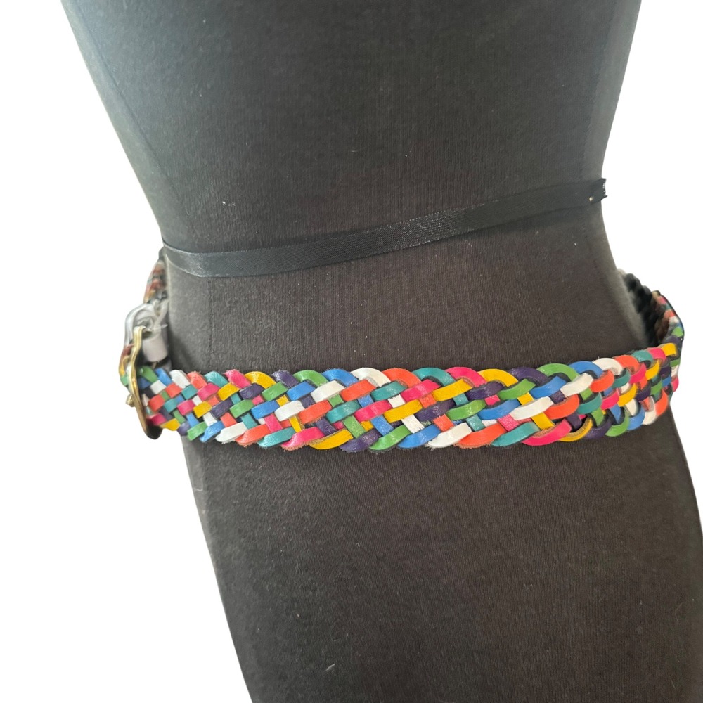 Argentina Capezio Braided Belt Colorful Woven Leather Belt‎ Gold tone Buckle ML - Picture 11 of 12